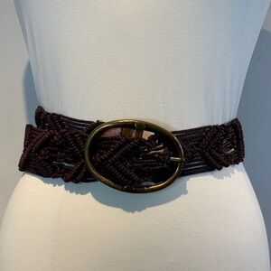 Brown Woven Belt with leather detail and brass buckle M/L